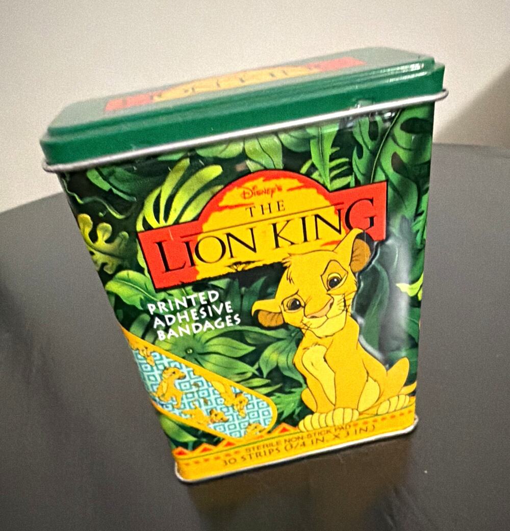 VINTAGE Disney The Lion King Printed Adhesive Bandages Metal Tin Container ONLY